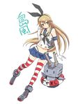  anchor black_panties blonde_hair blush elbow_gloves gloves hairband kantai_collection kuropu lifebuoy long_hair looking_at_viewer navel panties rensouhou-chan shimakaze_(kantai_collection) skirt socks solo striped striped_legwear thighhighs underwear white_gloves ||_|| 