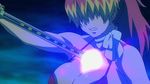  animated animated_gif ao_no_exorcist bouncing_breasts breasts katana kirigakure_shura large_breasts multicolored_hair ponytail sword underboob weapon 