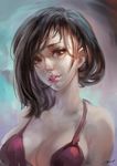  bikini_top brown_eyes brown_hair face highres lips looking_at_viewer nose original parted_lips solo zhang_wei_yi 