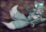  canine female fennec fenni fenrir fenris fox frozen_over hindpaw leggings legwear mammal multiple_tails panties pawpads paws piercing sibling socks solo tails twins underwear wolf 