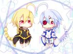  ahoge blazblue bodysuit chibi eyepatch hair_weapon lambda-11 multiple_girls nu-13 red_eyes 