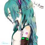  aqua_hair beamed_eighth_notes beamed_sixteenth_notes closed_eyes dotted_quarter_note earrings eighth_note half_note hatsune_miku jewelry long_hair musical_note necktie quarter_note sharp_sign solo tokai_kuma twintails vocaloid 