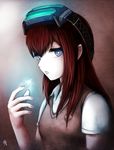  blue_eyes cosplay electricity fixelcat head_mounted_display long_hair makise_kurisu misaka_imouto misaka_imouto_(cosplay) red_hair school_uniform solo steins;gate to_aru_majutsu_no_index 