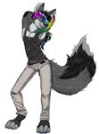  belt canine claws clothing fluff fluffy_tail fox frozen_over fur gender_fluid hair jeans leggings legwear mammal multi-colored_hair muscles paws piercing rainbow rainbow_hair shirt skinny solo tank top wide_hips zephyr 