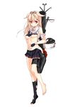  bad_id bad_pixiv_id black_legwear blonde_hair bow breasts hair_flaps hair_ornament hair_ribbon hairclip harino646 kantai_collection long_hair medium_breasts red_eyes remodel_(kantai_collection) ribbon school_uniform serafuku short_sleeves simple_background skirt solo torn_clothes white_background yuudachi_(kantai_collection) 