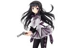  akemi_homura black_hair bow gun headband long_hair mahou_shoujo_madoka_magica mizuki_yuuma nightmare77zx pantyhose purple_eyes skirt weapon white 