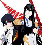  bakuzan black_hair blue_eyes fheksxpsla genderswap genderswap_(ftm) kill_la_kill kiryuuin_satsuki long_hair matoi_ryuuko multicolored_hair multiple_boys scissor_blade senketsu short_hair sword two-tone_hair weapon 