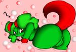  abstract_background breasts bubble_kitten17 butt dog_tail female fur green_skin mario mario_bros mimi nintendo presenting presenting_hindquarters pussy red_eyes red_fur shapeshifter side_boob solo tongue tongue_out video_games water 
