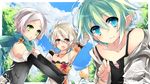  aqua_hair blue_eyes blush brown_eyes gray_hair leeannpippisum male original pointed_ears short_hair trap white_hair 