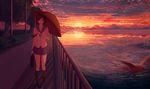  aya_(star) bad_id bad_pixiv_id bag bird brown_hair cloud cloudy_sky fence hair_ornament hairclip horizon original reflection school_bag school_uniform serafuku short_hair sky solo sunset tree umbrella walking water 