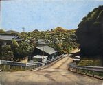  car colored_pencil_(medium) commentary dated day ground_vehicle guard_rail hayashi_ryouta house motor_vehicle no_humans original photorealistic power_lines real_world_location road scenery signature sky traditional_media tree 