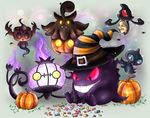  arthropod candy chandelure chandlure fire gengar ghost group hat mary1517 mary1517_(artist) nintendo phantump pok&#233;mon pok&eacute;mon pumpkaboo pumpkin shuppet spider spider_web spider_webs spirit video_games witch_hat yamask 