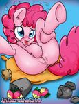  2013 anibaruthecat anus blue_eyes blush butt equine female feral friendship_is_magic fur hair horse legs_up my_little_pony open_mouth pillow pink_fur pink_hair pinkie_pie_(mlp) pony presenting pussy pussy_juice solo 