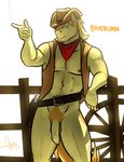  abs anthro balls belt bgn biceps bottomless braeburn_(mlp) cowboy cowboy_hat equine flaccid friendship_is_magic gun hat holster horse long_foreskin male mammal muscles my_little_pony neckerchief nipples outside pecs penis pistol pubes ranged_weapon solo standing uncut vest weapon 