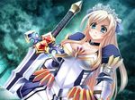  1girl armor asakura_sakura blonde_hair game_cg king_arthur_(knight_carnival) knight_carnival sword weapon 