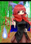  bad_id bad_pixiv_id blurry bow cape depth_of_field divine_spirit dorry9 hair_bow hand_on_hip large_bow open_hand red_eyes red_hair sekibanki short_hair touhou 