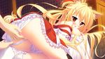  ass blonde_hair breasts censored fingering foxgirl game_cg japanese_clothes karin_amagi long_hair magical_marriage_lunatics!! moonstone nipples panties pussy red_eyes underwear yamakaze_ran 