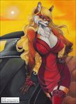  anthro arm_support big_breasts black_lips black_nose blonde_hair breasts canine car chest_tuft clothing dress eyewear female fingerless_gloves fox front fur garter_belt glasses gloves green_eyes hair hand_on_hip legwear long_hair looking_at_viewer mammal markings multicolor_fur naughty_face orange_fur pinup pose seductive sky socks_(marking) solo standing sun thigh_highs tuft two_tone_fur vp1940 white_fur 