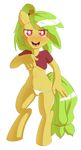  3mangos alpha_channel anthro blush breasts clothed clothing equine female friendship_is_magic fur green_hair hair half-dressed horse looking_at_viewer mammal mango_(character) my_little_pony navel open_mouth original_character panties plain_background pony red_eyes shirt shirt_lift smile solo standing teeth tongue transparent_background under_boob underwear undressing yellow_fur 