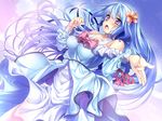  1girl blue_hair canaria_(grimoire_no_shisho) dress flower game_cg grimoire_no_shisho long_hair marushin_(denwa0214) purple_eyes ribbon 