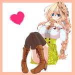 1girl alternate_costume blonde_hair boots breasts cookie female food hjm kyoukaisenjou_no_horizon mary_stuart scar smile solo thighhighs 