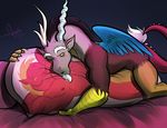  anthro anthrofied antlers bed bgn biceps big_macintosh_(mlp) blush dakimakura discord_(mlp) draconequus equine friendship_is_magic fur gay horn horse male mammal muscles my_little_pony nipples nude one_eye_closed pecs pillow solo wings 