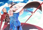  archer blue_hair cape capelet fate/stay_night fate/zero fate_(series) gae_bolg getueika lancer long_hair multiple_boys polearm ponytail red_eyes spear weapon white_hair wings 
