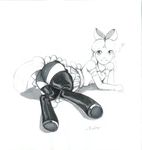  apple_bloom_(mlp) bow clothing female friendship_is_magic fuchs greyscale hair hooves human legwear long_hair looking_at_viewer lying mammal monochrome my_little_pony on_side panties plain_background satyr shirt skirt smile solo stockings traditional_media underwear young 