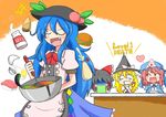  :d :t ^_^ bad_food bamboo_shoot black_hair blank_eyes blonde_hair blue_hair blush bow braid chibi closed_eyes cooking egg fang food fruit gameplay_mechanics hair_bow hair_tubes hakurei_reimu hamburger hat hat_bow heart hinanawi_tenshi kirisame_marisa long_hair milk mixing_bowl multiple_girls open_mouth peach pink_hair rindou_(p41neko) saigyouji_yuyuko side_braid smile sushi touhou triangular_headpiece turn_pale v-shaped_eyebrows vomiting whisk witch_hat 