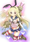  :3 abusoru blonde_hair elbow_gloves gloves kantai_collection long_hair looking_at_viewer panties pleated_skirt rensouhou-chan shimakaze_(kantai_collection) skirt socks solo striped striped_legwear thighhighs underwear ||_|| 