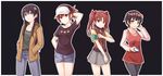  armband baseball_cap black_hair brown_eyes brown_hair casual cellphone denim green_eyes hat head_wreath headset jeans long_hair misaka_mikoto mmrailgun multiple_girls pants phone ponytail saten_ruiko shirai_kuroko short_hair to_aru_kagaku_no_railgun to_aru_majutsu_no_index twintails uiharu_kazari 