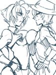  :&lt; animal_ears antenna_hair blazblue breast_press breasts crop_top fedora genderswap genderswap_(mtf) hat hazama highleg highleg_panties kaneaki_mukku large_breasts makoto_nanaya monochrome multiple_girls panties sketch smirk squirrel_ears symmetrical_docking underboob underwear 