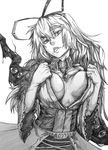  breasts choker corset gap graphite_(medium) greyscale hair_ribbon head_tilt koumajou_densetsu koumajou_densetsu_2 large_breasts monochrome ribbon solo tongue tongue_out touhou traditional_media whistle_frog yakumo_yukari 