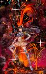  1girl boots breasts eyebrows fire high_heel_boots high_heels highres kill_la_kill kiryuuin_satsuki large_breasts lava long_hair molten_rock nshi solo thigh_boots thighhighs volcano 