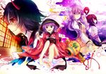  absurdres bad_deviantart_id bad_id barefoot black_hair bowl brown_hair double_dealing_character fang highres horikawa_raiko japanese_clothes kijin_seija kimono kirame_kirai mallet multiple_girls purple_eyes purple_hair red_eyes red_hair sukuna_shinmyoumaru touhou tsukumo_benben tsukumo_yatsuhashi 