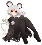  animal_ears arano_oki capelet dress mouse mouse_ears mouse_tail nazrin panties panties_under_pantyhose pantyhose red_eyes short_hair silver_hair simple_background solo tail touhou underwear white_background 