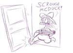  duck ducktales english_text female goldie_o_gilt gun monochrome ranged_weapon shotgun text timoteihiv weapon 