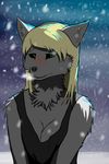  blush canine clothing cold female fog green_eyes mammal piercing shirt snow solo tank_top wearethew wolf 