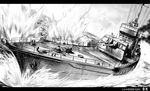  commentary destroyer fukai_ryousuke greyscale highres imperial_japanese_navy kantai_collection letterboxed military military_vehicle monochrome object_namesake ocean ship signature solo warship watercraft yukikaze_(destroyer) yukikaze_(kantai_collection) 