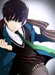 black_hair blazer bowl_cut green_eyes jacket kyoukai_no_kanata male_focus nase_hiroomi necktie scarf solo tsukimori_usako 