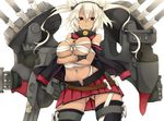  ass_visible_through_thighs bad_id bad_pixiv_id black_gloves blonde_hair breast_hold breasts budget_sarashi crossed_arms dark_skin glasses gloves headgear hukasikasi kantai_collection large_breasts long_hair miniskirt musashi_(kantai_collection) navel pleated_skirt pointy_hair red_eyes sarashi simple_background skirt solo thighhighs two_side_up white_background zettai_ryouiki 