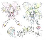  boots character_sheet concept_art dress duplicate gorou_(pixiv3249935) hair_ornament hair_ribbon hanasaki_futaba happy heartcatch_precure! long_hair magical_girl md5_mismatch multiple_persona older original parody precure resized ribbon simple_background sketch smile style_parody translation_request umakoshi_yoshihiko_(style) what_if white_background 