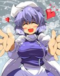  ^_^ ario breasts breath closed_eyes hat heart incoming_hug large_breasts letty_whiterock open_mouth purple_hair smile snow solo touhou 