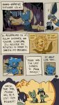 2026 6_panel_comic absurd_res ambiguous_gender anthro beak biped black_eyes black_text blue_body blue_fur bodily_fluids bottle chatot chatot_(eotds) cheek_spots comic container derek_(flavia-elric) dialogue elemental_creature ellipsis english_text exclamation_point eyebrows eyelashes eyes_closed feral first_page flavia-elric flora_fauna fur generation_2_pokemon generation_4_pokemon group hands_behind_back hanna-barbera hi_res ink_bottle inkwell looking_at_another loose_feather motion_lines mouth_closed neck_tuft nintendo open_mouth open_smile pawpads paws plant pokemon pokemon_(species) pokemon_mystery_dungeon pupils quadruped question_mark quill riolu shen_(flavia-elric) shinx smile sound_effects space_ghost_(series) speech_bubble spike_chunsoft standing sunflora sunflora_(eotds) sweat sweatdrop tail talking_to_another text tuft white_pupils white_sclera yellow_eyes