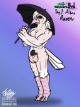 3:4 absurd_res albino avian bird chastity_cage chastity_cage_only chastity_device chastity_device_only corvid corvus_(genus) eyeshadow facial_hair frooby hair hair_over_eye hi_res lipstick makeup male markings mole_(marking) muscular nude oscine parasol passerine pink_eyes ponytail raven sideburns signature solo umbrella wearing_chastity_cage wearing_chastity_device white_body winged_arms wings