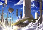  cloud copyright_request day fantasy floating_island no_humans pillar satomi scenery sky smoke 