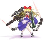  bad_id bad_pixiv_id bazooka blonde_hair blue_eyes dual_wielding energy_sword gatling_gun gun gundam holding lightsaber machine_gun mechanical_arm parody ribbon shanghai_doll solo sword takemori_shintarou the_o touhou weapon zeta_gundam 