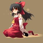  black_hair blush brown_eyes detached_sleeves hakurei_reimu long_hair ribbon shin_(new) solo touhou 