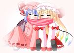  blush closed_eyes flandre_scarlet mittens multiple_girls remilia_scarlet scarf shared_scarf siblings sisters touhou white_water 