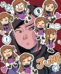  ! 1girl :o =_= ? absurdres ahoge ayellowapple black_scarf blush blush_stickers boots brown_boots brown_hair character_name chibi chibi_inset closed_eyes closed_mouth commentary crying crying_with_eyes_open dress english_commentary flower from_side grid_background hair_bun hair_flower hair_ornament hand_on_own_head heart heart_ahoge highres index_finger_raised kurashiki_akane kyokugen_dasshutsu kyokugen_dasshutsu:_9_jikan_9_nin_9_no_tobira layered_sleeves long_hair long_sleeves multiple_views no_sclera o_o open_mouth outline outstretched_arms purple_dress purple_eyes red_background scarf short_over_long_sleeves short_sleeves single_blush_sticker single_hair_bun single_side_bun sitting smile speech_bubble spoken_blush spoken_exclamation_mark spoken_question_mark spread_arms sweat tearing_up tears white_outline 